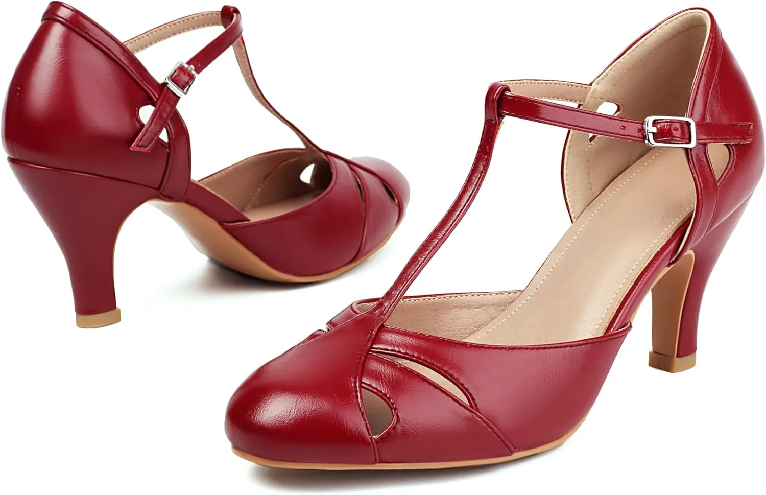 Elerhythm Women's Mary Jane Vintage Ankle Strap Closed Round Toe Gatsby Heels Retro 1950s Pumps 1920s Victorian Shoes