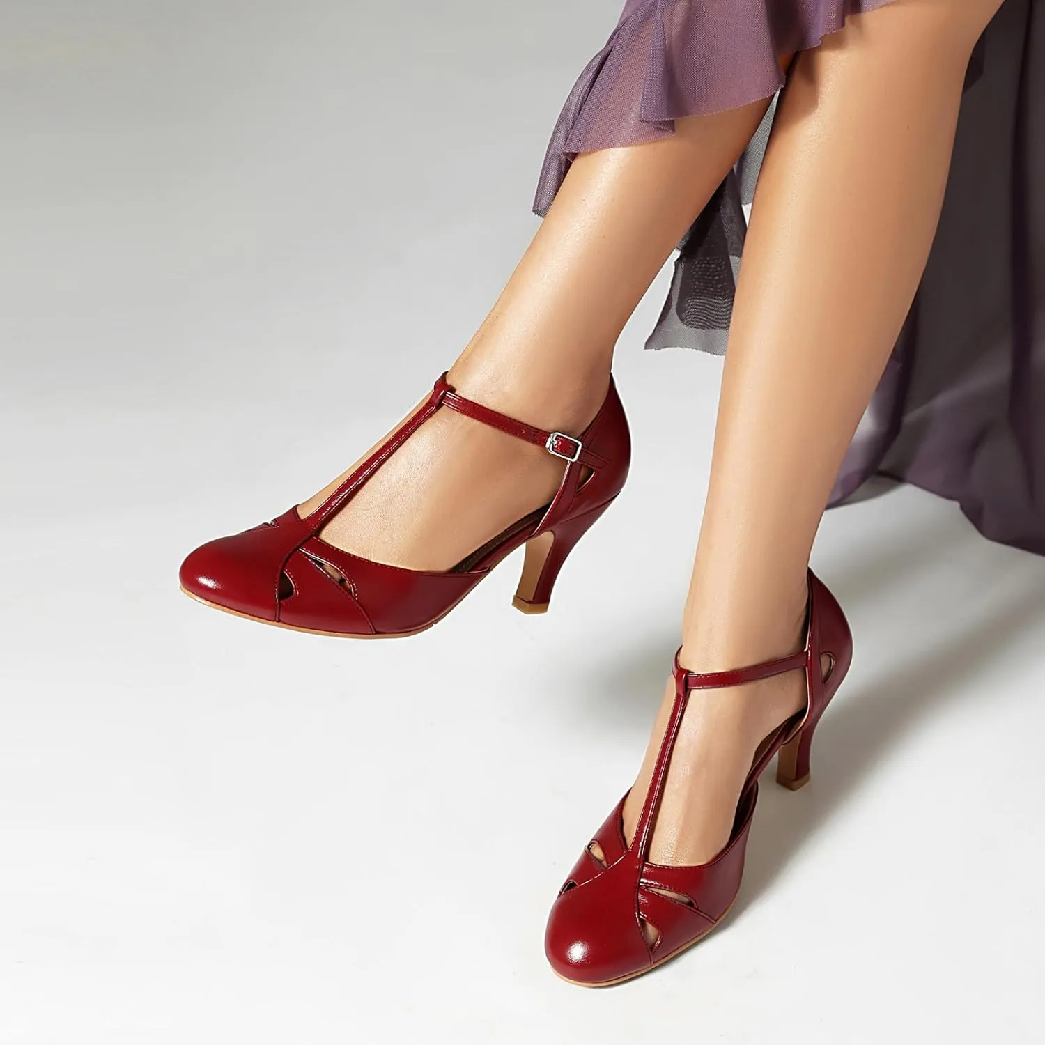 Elerhythm Women's Mary Jane Vintage Ankle Strap Closed Round Toe Gatsby Heels Retro 1950s Pumps 1920s Victorian Shoes