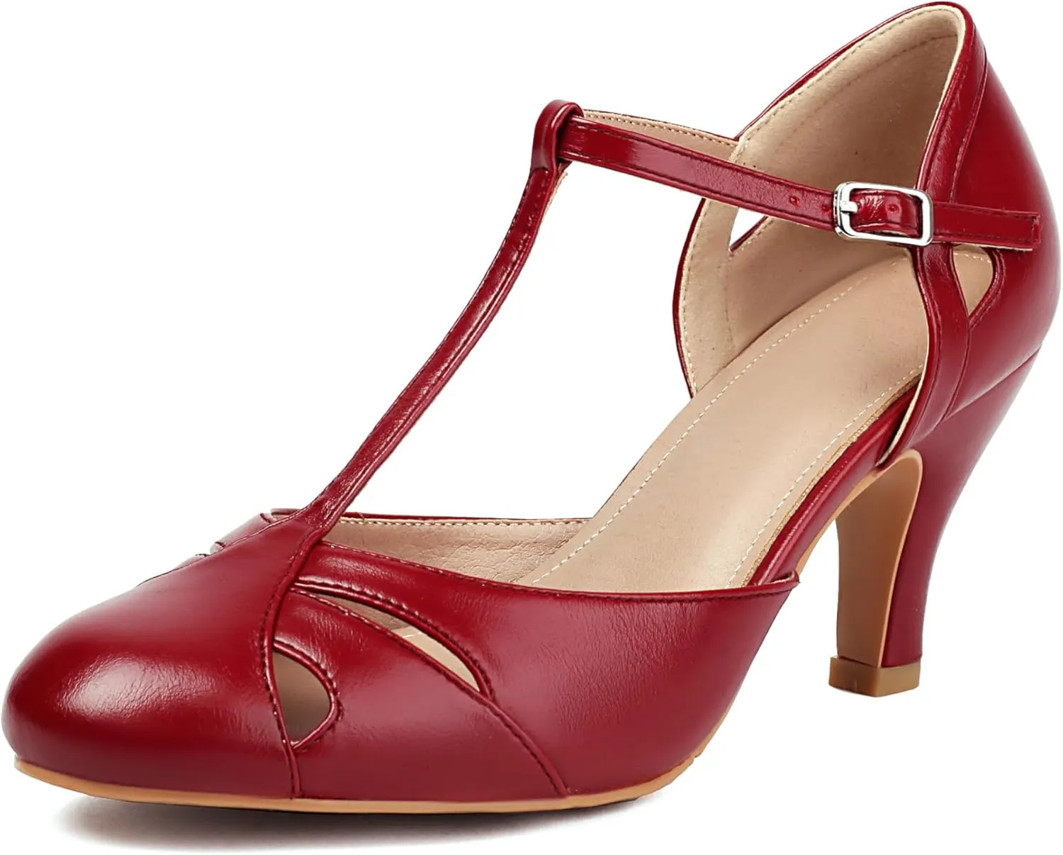 Elerhythm Women's Mary Jane Vintage Ankle Strap Closed Round Toe Gatsby Heels Retro 1950s Pumps 1920s Victorian Shoes
