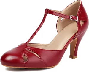 Elerhythm Women's Mary Jane Vintage Ankle Strap Closed Round Toe Gatsby Heels Retro 1950s Pumps 1920s Victorian Shoes