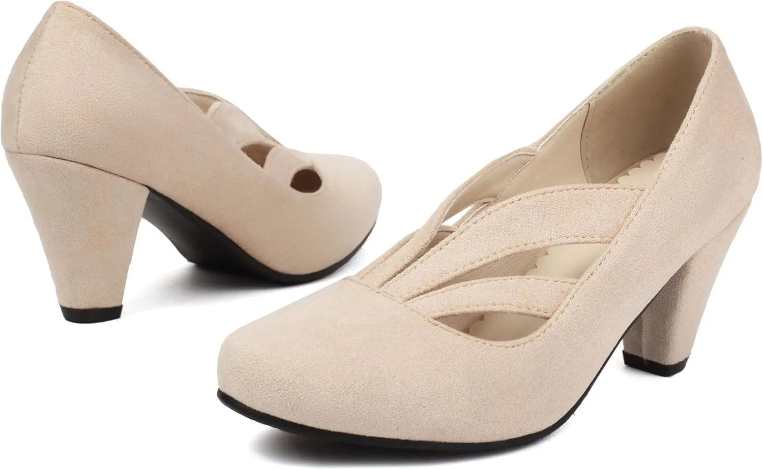 Elerhythm Women's Mary Jane Vintage Heels Gatsby 1920s Pumps Closed Round Toe 1950s Victorian Retro Shoes