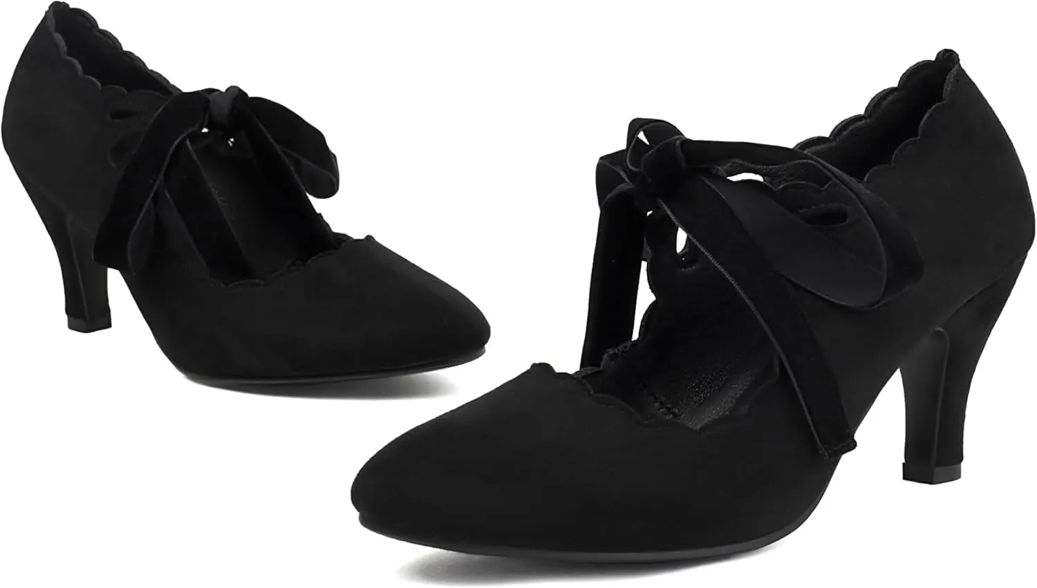 Elerhythm Women's Mary Jane Vintage Lace Up Teardrop Cut Out Close Round Toe 1920s Gatsby Heels Retro 1950s Victorian Pumps Suede Shoes