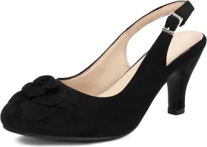 Elerhythm Women's Mary Jane Vintage Slingback Adjustable Strap Flower Close Toe 1920s Gatsby Heels Retro 1950s Victorian Pumps Suede Shoes