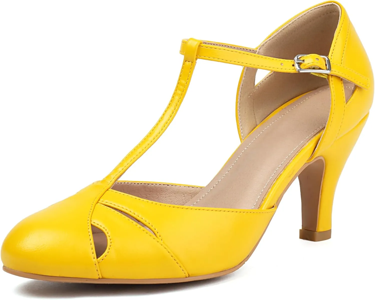 Elerhythm Women's Mary Jane Vintage T Strap Closed Round Toe Heels Retro 1950s Pumps 1920s Victorian Shoes