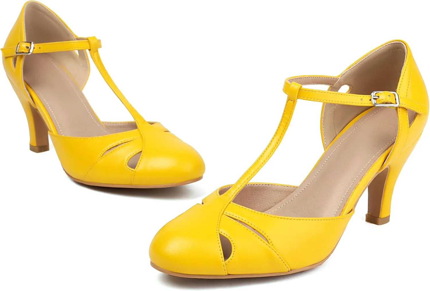 Elerhythm Women's Mary Jane Vintage T Strap Closed Round Toe Heels Retro 1950s Pumps 1920s Victorian Shoes