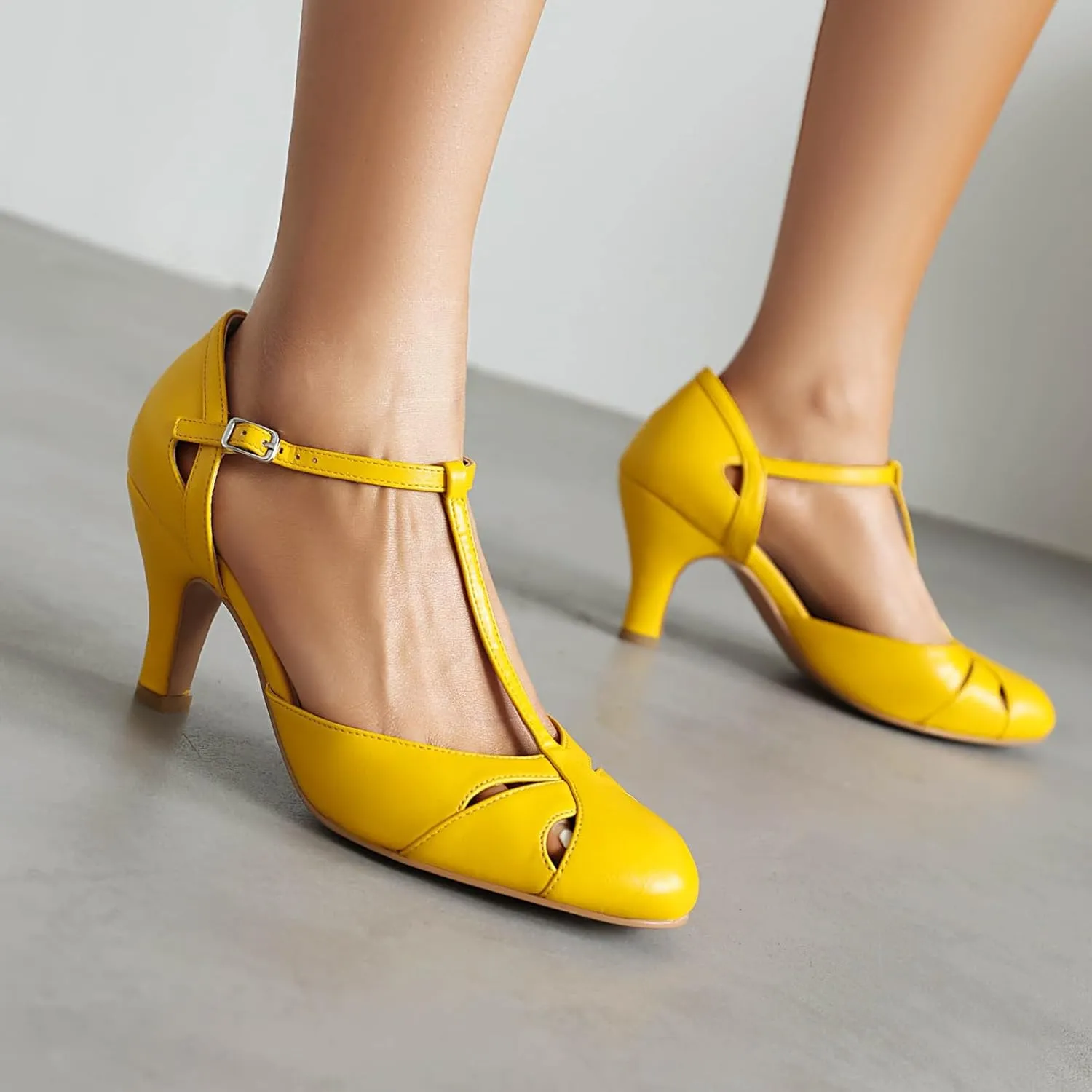 Elerhythm Women's Mary Jane Vintage T Strap Closed Round Toe Heels Retro 1950s Pumps 1920s Victorian Shoes