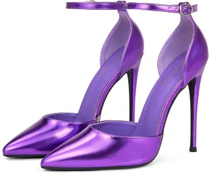 Elisabet Tang High Heels, Women Pumps D'Orsay Ankle Strap Pointed Toe Stiletto Heels Rhinestone Party Wedding Shoes