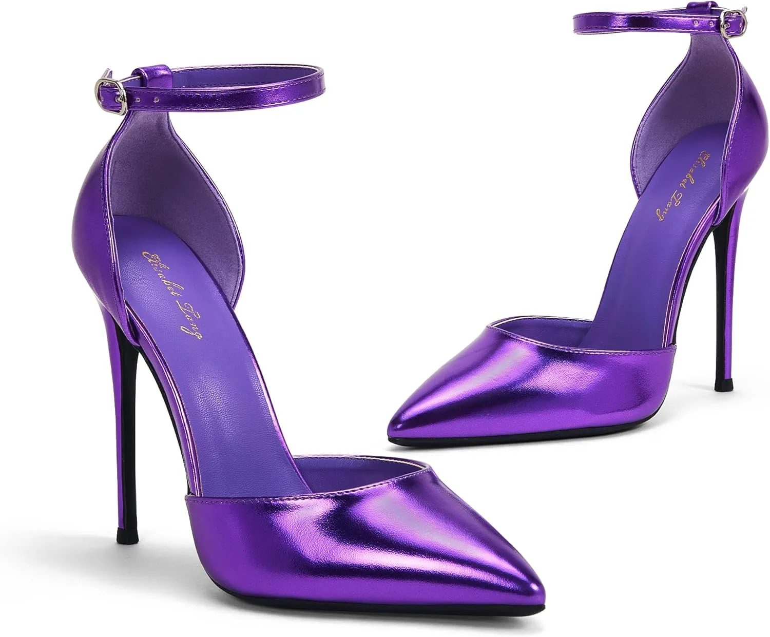 Elisabet Tang High Heels, Women Pumps D'Orsay Ankle Strap Pointed Toe Stiletto Heels Rhinestone Party Wedding Shoes