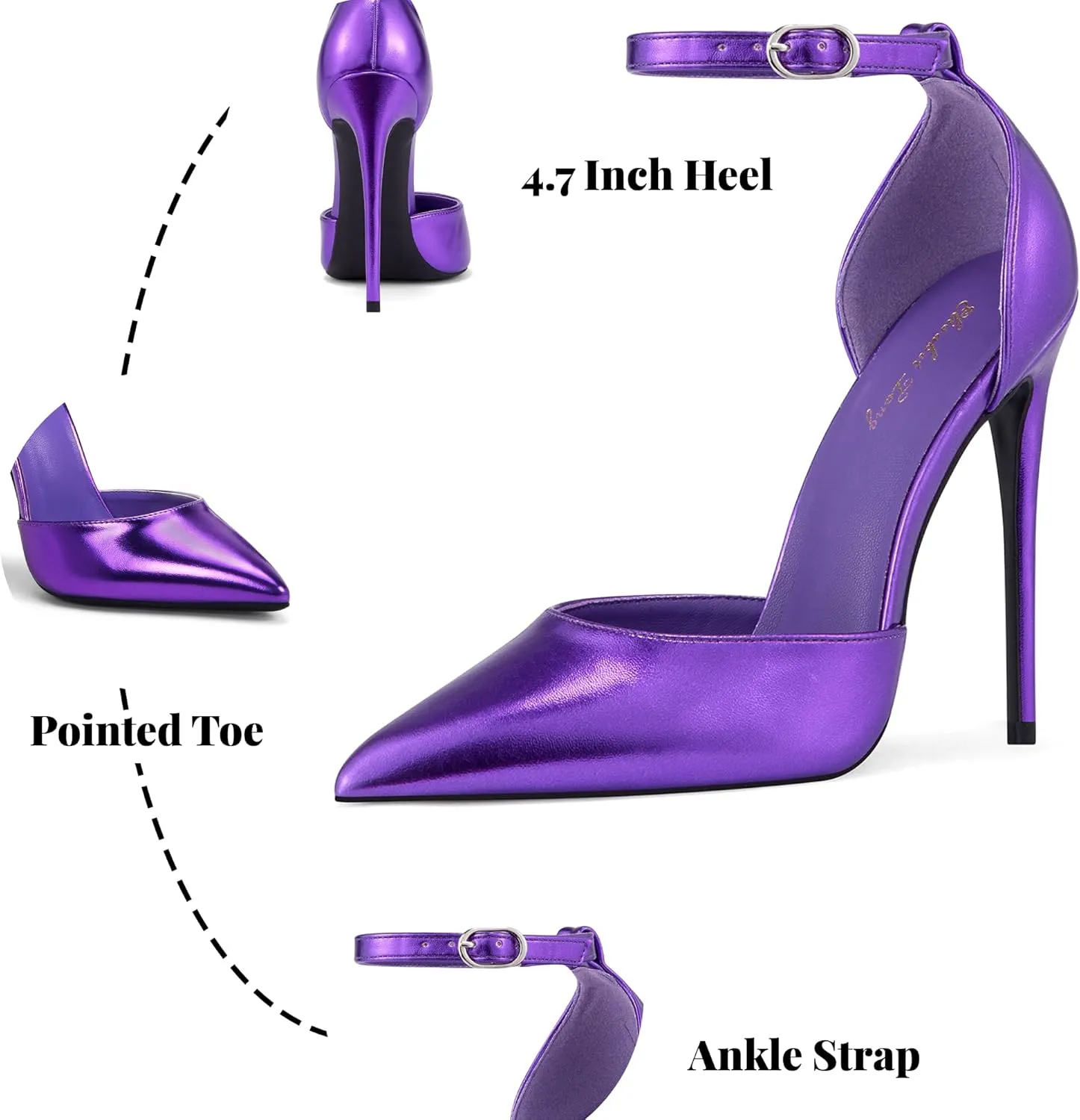 Elisabet Tang High Heels, Women Pumps D'Orsay Ankle Strap Pointed Toe Stiletto Heels Rhinestone Party Wedding Shoes