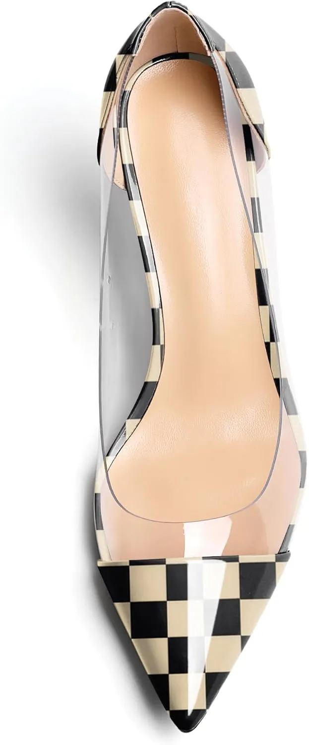 Esvowido Women's Clear Pumps High Heel Stilettos Transparent PVC Slip on Cap Toe Shoes Fashion Wedding Party 3 Inch