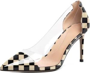 Esvowido Women's Clear Pumps High Heel Stilettos Transparent PVC Slip on Cap Toe Shoes Fashion Wedding Party 3 Inch