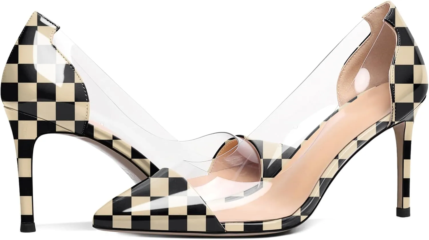 Esvowido Women's Clear Pumps High Heel Stilettos Transparent PVC Slip on Cap Toe Shoes Fashion Wedding Party 3 Inch