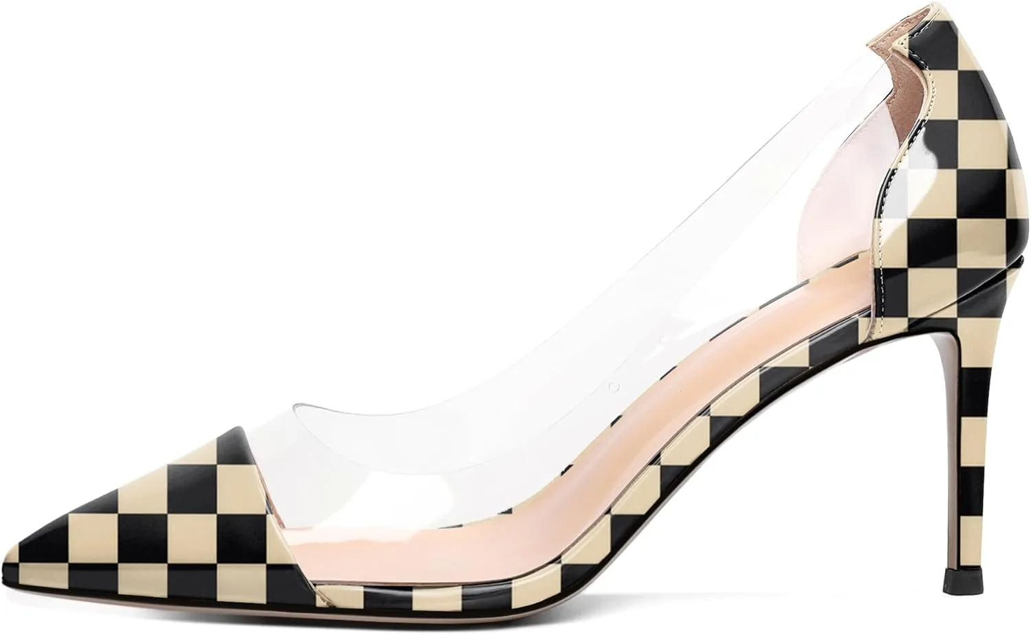 Esvowido Women's Clear Pumps High Heel Stilettos Transparent PVC Slip on Cap Toe Shoes Fashion Wedding Party 3 Inch