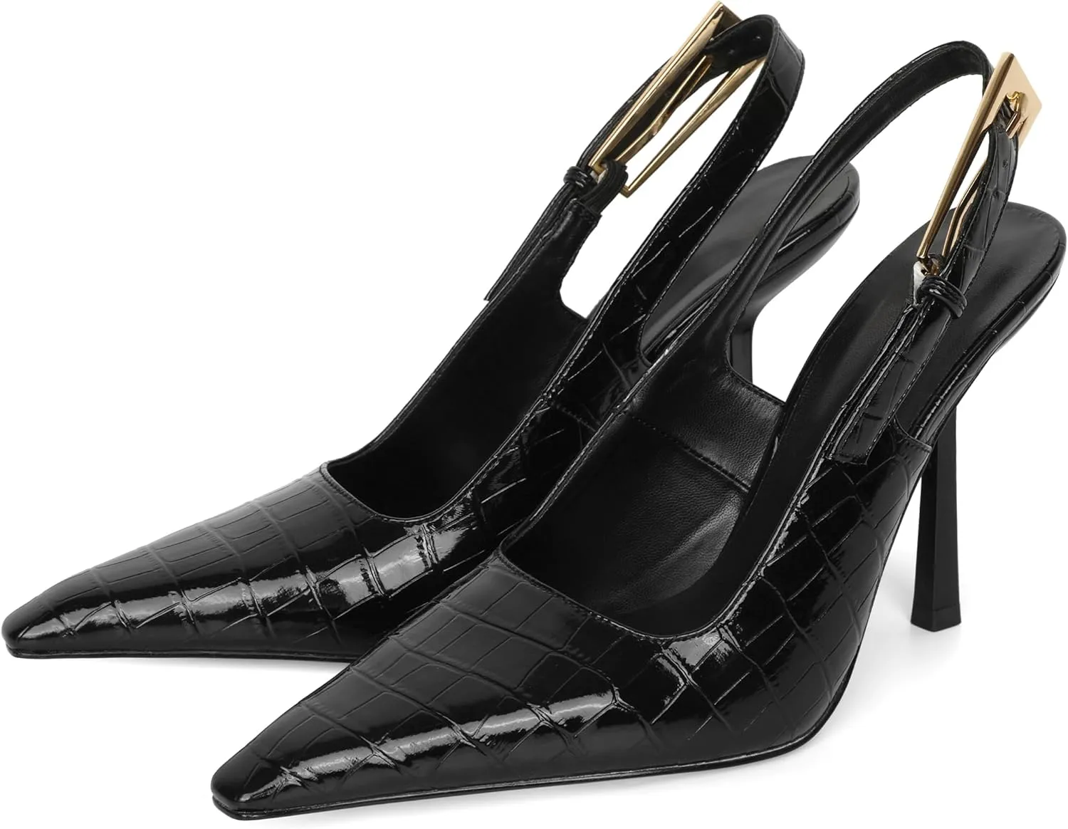 Esvowido Women's Slingback High Heel Pumps Square Pointed Toe Comfort Heels for Women 4" Stiletto Dress Shoes Slip On High Heel Pumps Shoes