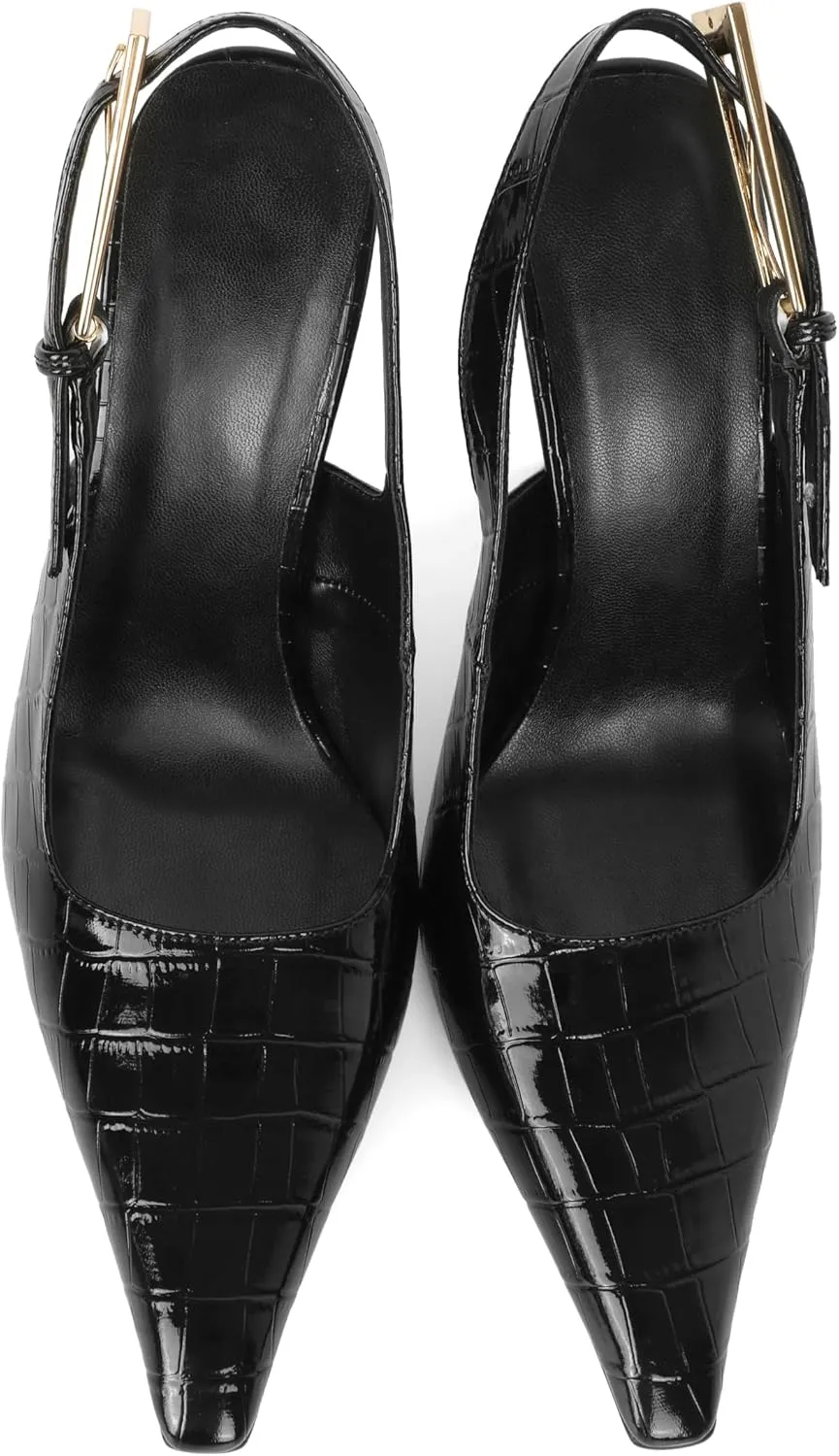 Esvowido Women's Slingback High Heel Pumps Square Pointed Toe Comfort Heels for Women 4" Stiletto Dress Shoes Slip On High Heel Pumps Shoes