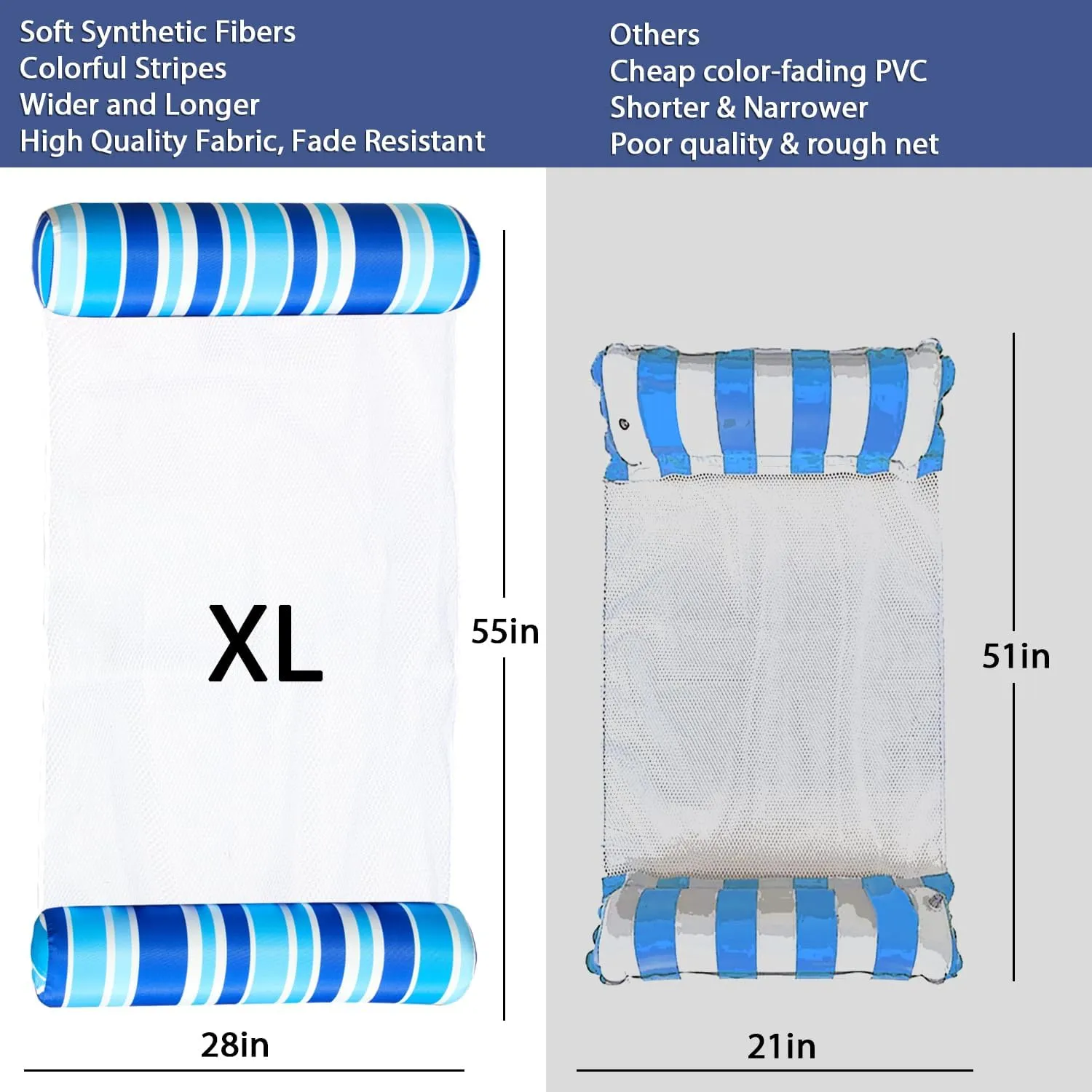 FindUWill 2 Pack Fabric Water Swimming Pool Floats Hammock, XL, Inflatable Multi-Purpose Water Hammocks Floaties (Saddle, Lounge Chair, Hammock, Drifter), Pool Float Lounger for Adults Vacation