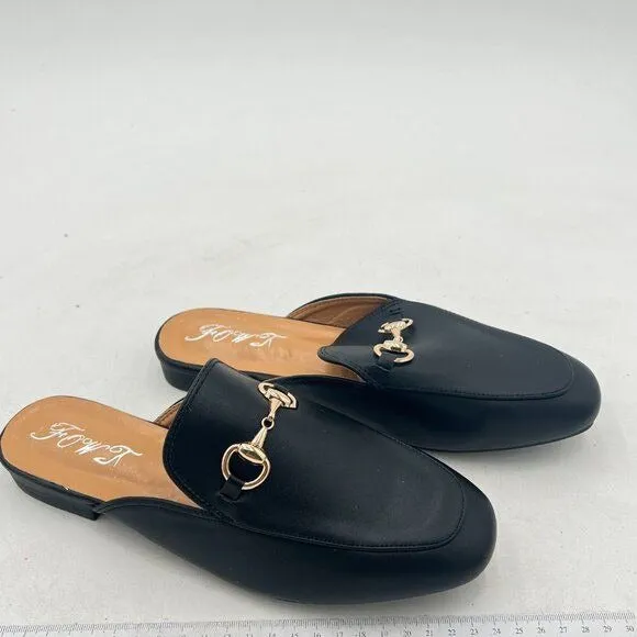 FOWT Black Buckle Mules for Women Pointed Toe Backless Mules Slip on Slides Shoe