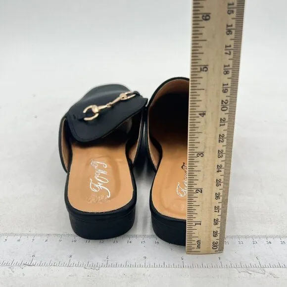 FOWT Black Buckle Mules for Women Pointed Toe Backless Mules Slip on Slides Shoe