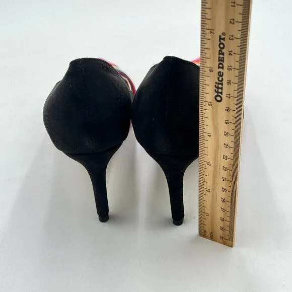 FOWT Black Mid Heel Pointed Toe Pump Slip-on Rainbow Pump Shoes for Dress Party