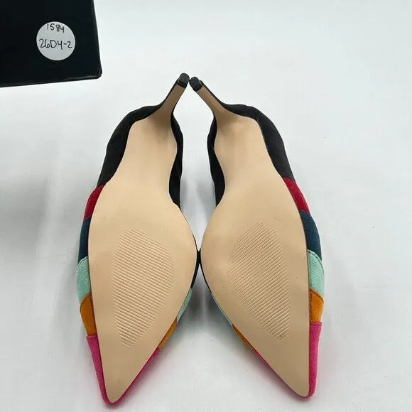 FOWT Black Mid Heel Pointed Toe Pump Slip-on Rainbow Pump Shoes for Dress Party