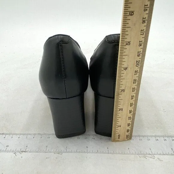 FOWT Black Women's Loafer Slip On Round Toe Block Heels Pumps Comfort Shoes
