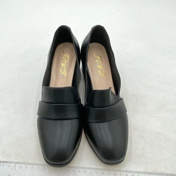 FOWT Black Women's Loafer Slip On Round Toe Block Heels Pumps Comfort Shoes