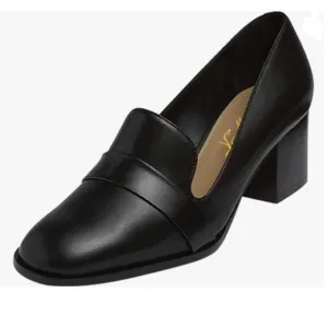 FOWT Black Women's Loafer Slip On Round Toe Block Heels Pumps Comfort Shoes