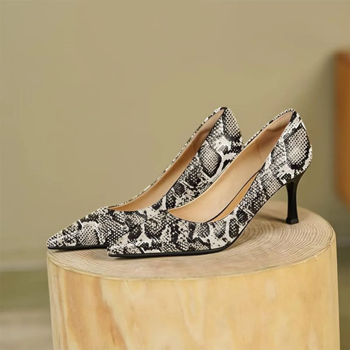 FOWT Simple Solid Croc-Embossed Pointed Toe Pumps Women Dressy Slip on Thin High Heels Sexy Shallow Party Evening Dance Shoes US Size 4-16