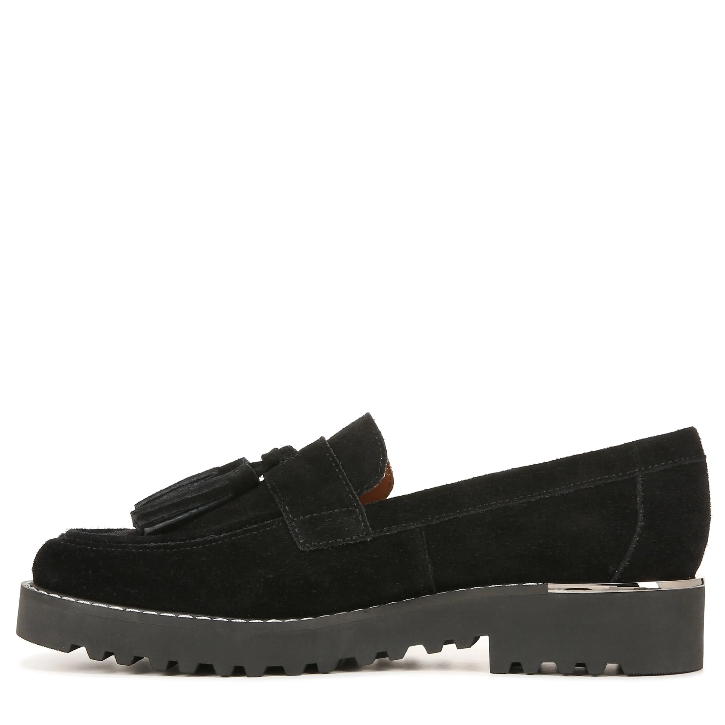 Franco Sarto Womens Carolynn Tassel Loafer Black Suede 8.5 W