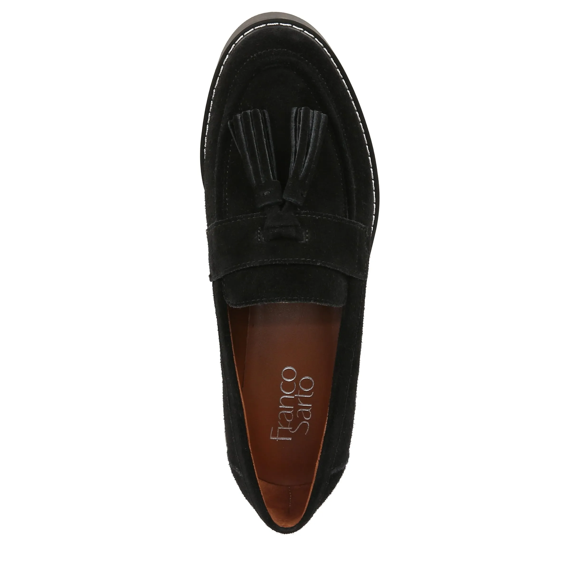 Franco Sarto Womens Carolynn Tassel Loafer Black Suede 8.5 W