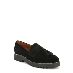 Franco Sarto Womens Carolynn Tassel Loafer Black Suede 8.5 W