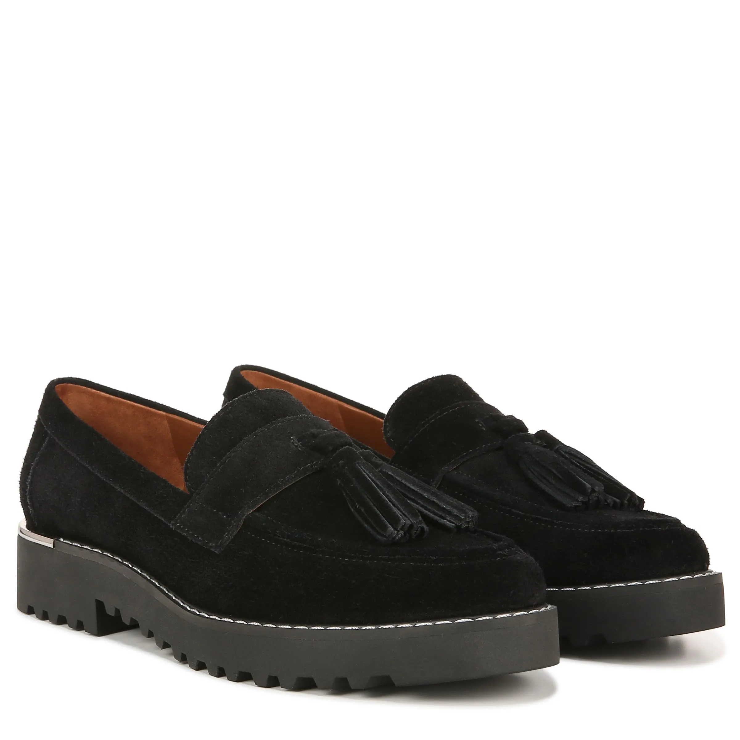 Franco Sarto Womens Carolynn Tassel Loafer Black Suede 8.5 W