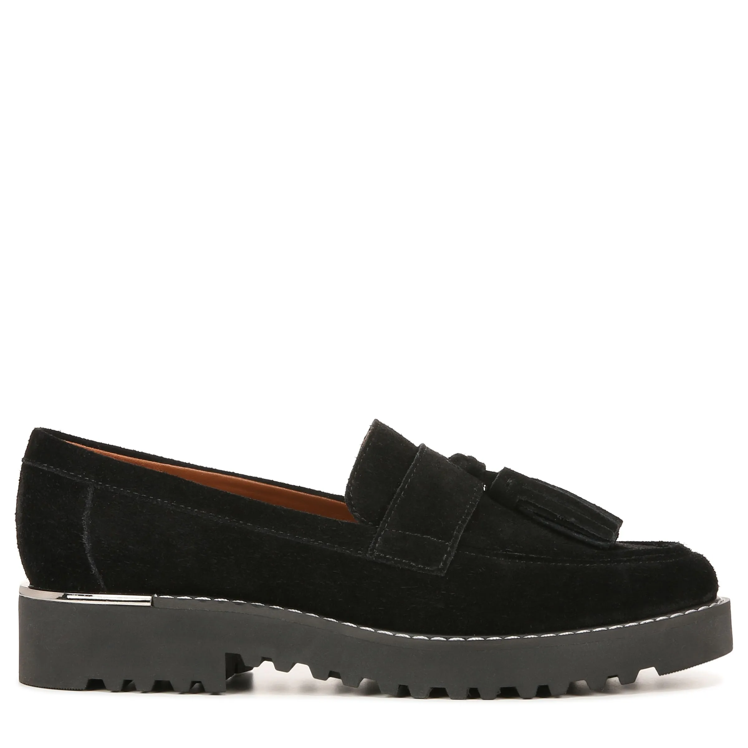 Franco Sarto Womens Carolynn Tassel Loafer Black Suede 8.5 W