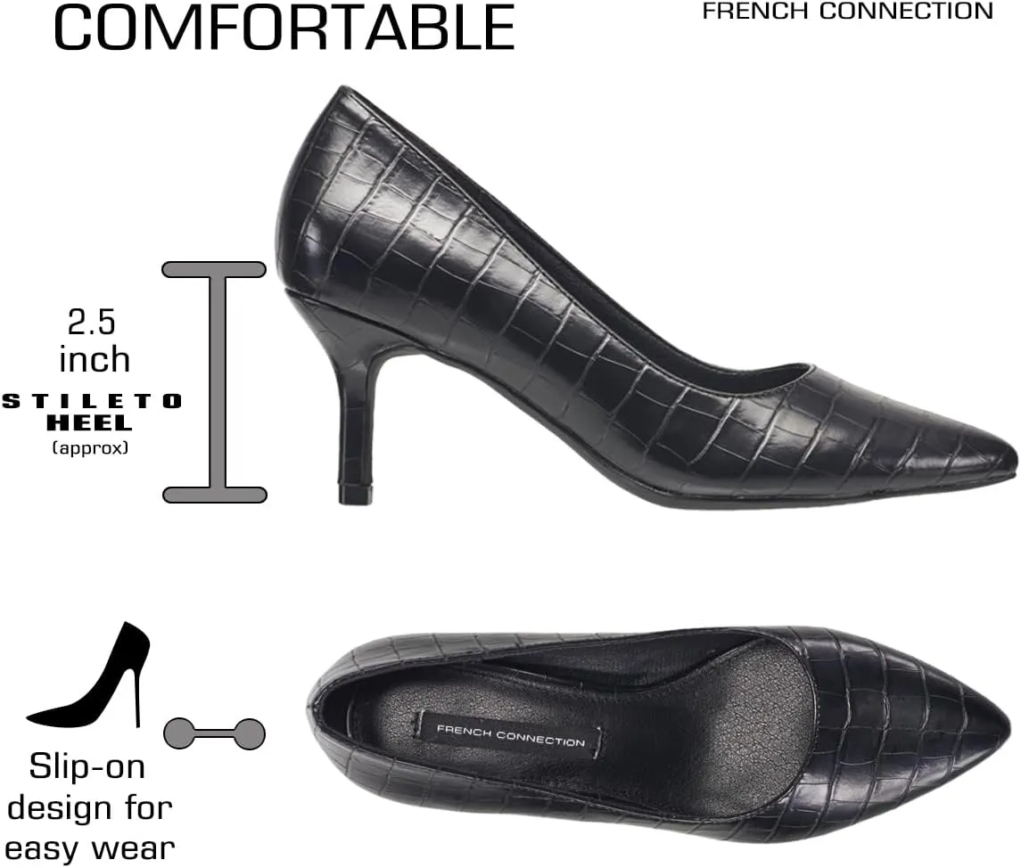 French Connection Kitten Heel Pumps for Women Closed Pointy Toe Slip-On Fashion Work Office Dress Shoes for Women