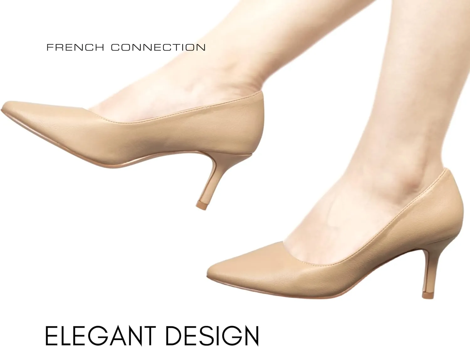 French Connection Kitten Heel Pumps for Women Closed Pointy Toe Slip-On Fashion Work Office Dress Shoes for Women