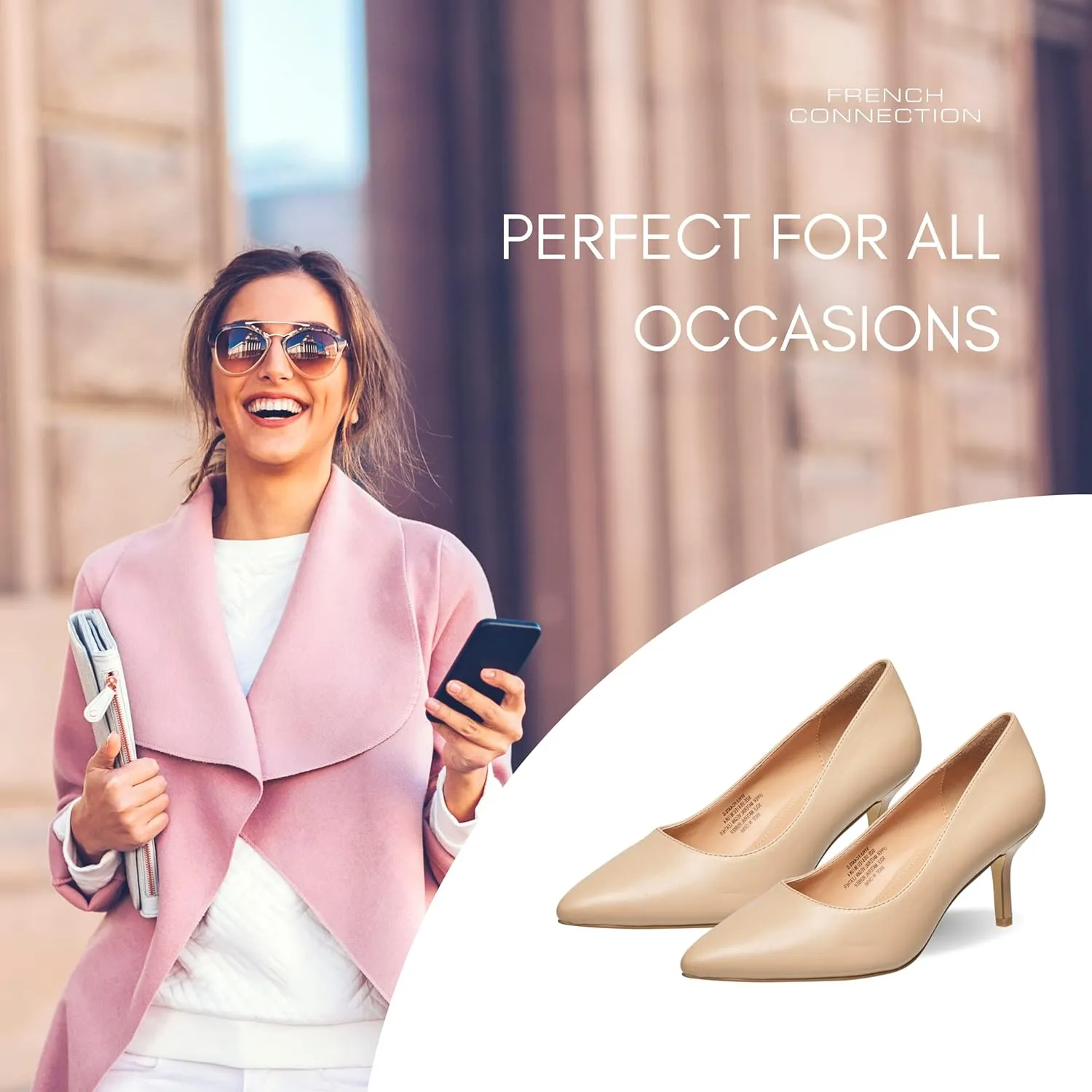French Connection Kitten Heel Pumps for Women Closed Pointy Toe Slip-On Fashion Work Office Dress Shoes for Women