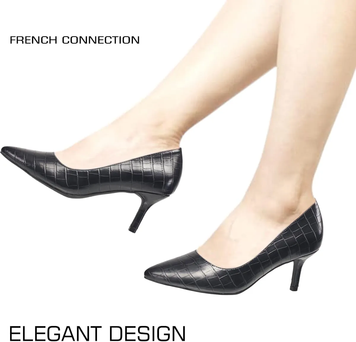 French Connection Kitten Heel Pumps for Women Closed Pointy Toe Slip-On Fashion Work Office Dress Shoes for Women