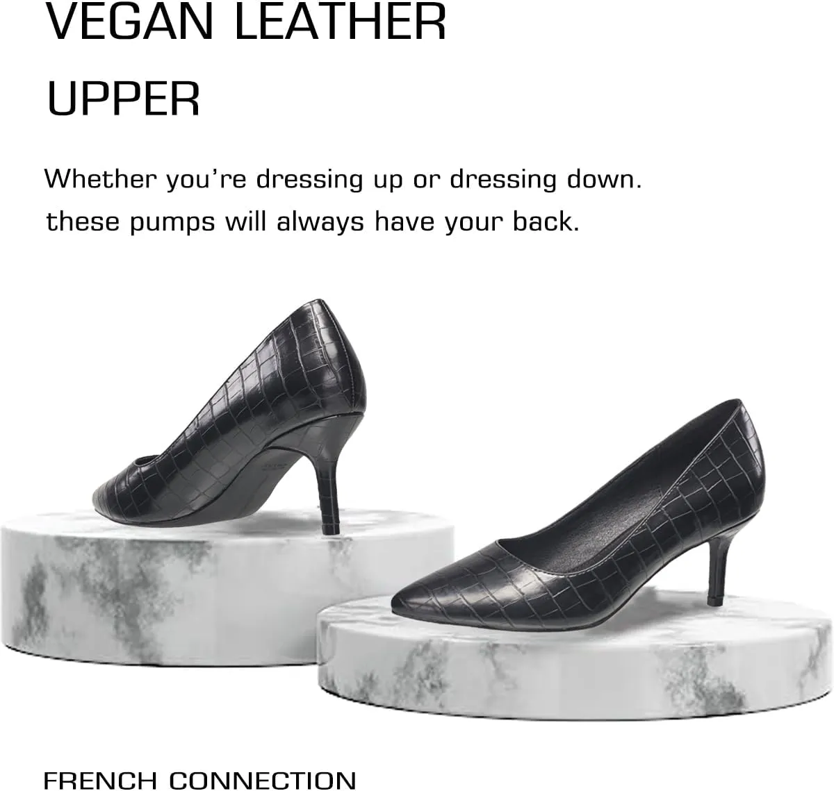 French Connection Kitten Heel Pumps for Women Closed Pointy Toe Slip-On Fashion Work Office Dress Shoes for Women