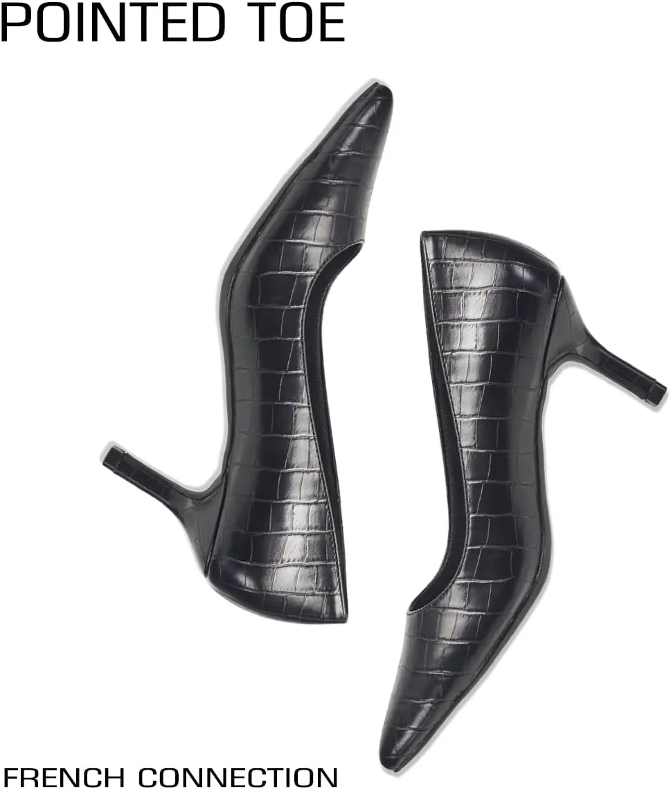 French Connection Kitten Heel Pumps for Women Closed Pointy Toe Slip-On Fashion Work Office Dress Shoes for Women