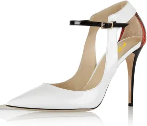 FSJ Women Pointy Toe Ankle Strap Pump High Heel Slip On Cutout Snake Print Daily Office Shoes Size 4-15 US