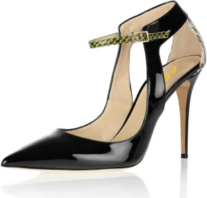 FSJ Women Pointy Toe Ankle Strap Pump High Heel Slip On Cutout Snake Print Daily Office Shoes Size 4-15 US