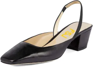 FSJ Women Retro Square Toe Slingback Sandals Comfortable Low Block Heel Pump Evening Office Shoes