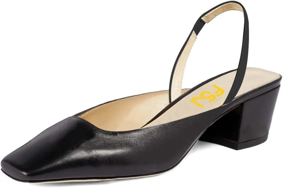 FSJ Women Retro Square Toe Slingback Sandals Comfortable Low Block Heel Pump Evening Office Shoes