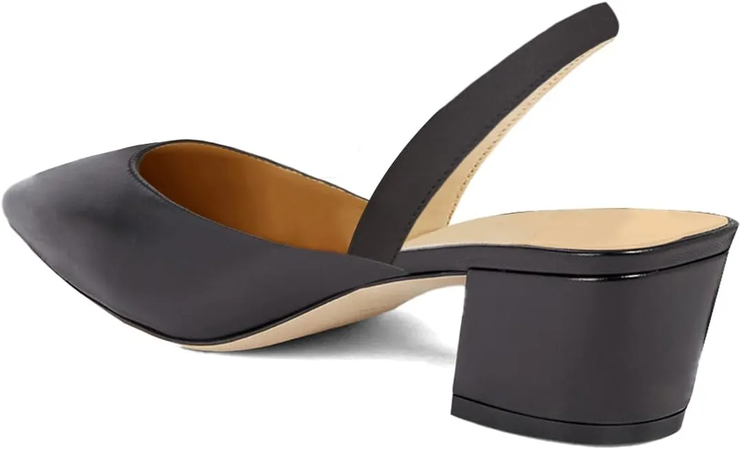 FSJ Women Retro Square Toe Slingback Sandals Comfortable Low Block Heel Pump Evening Office Shoes