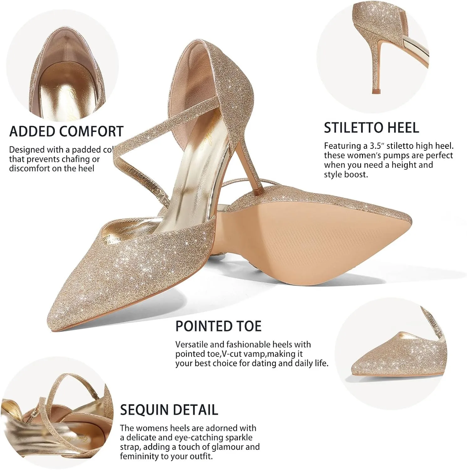 GENSHUO Women's 3.5 inches Closed Toe High Heels Stiletto Pointed Toe with Pearl Strappy Dress Wedding Party Pumps Shoes
