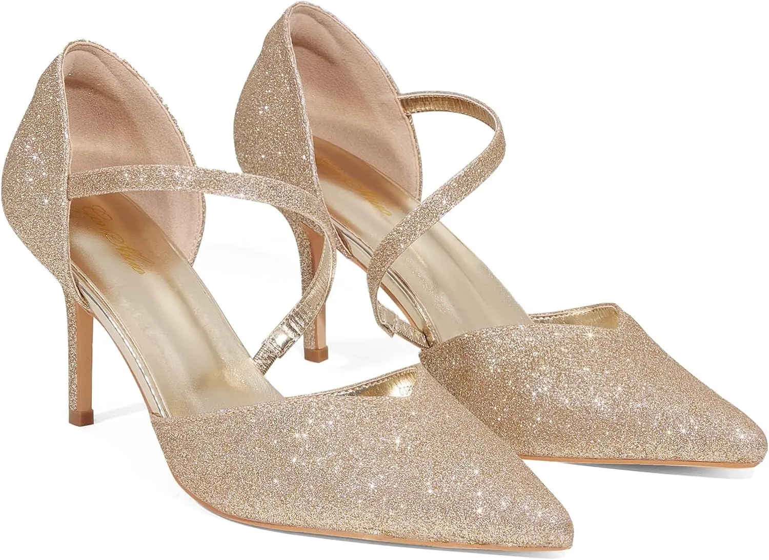 GENSHUO Women's 3.5 inches Closed Toe High Heels Stiletto Pointed Toe with Pearl Strappy Dress Wedding Party Pumps Shoes