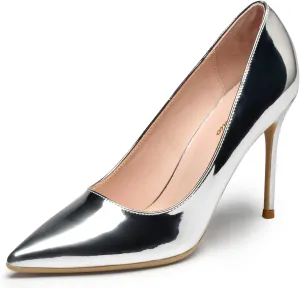 GENSHUO Women's Closed Toe Stiletto High Heels Dress 4 Inch Heeled Pointed Toe Party Homecoming Wedding Pump Shoes