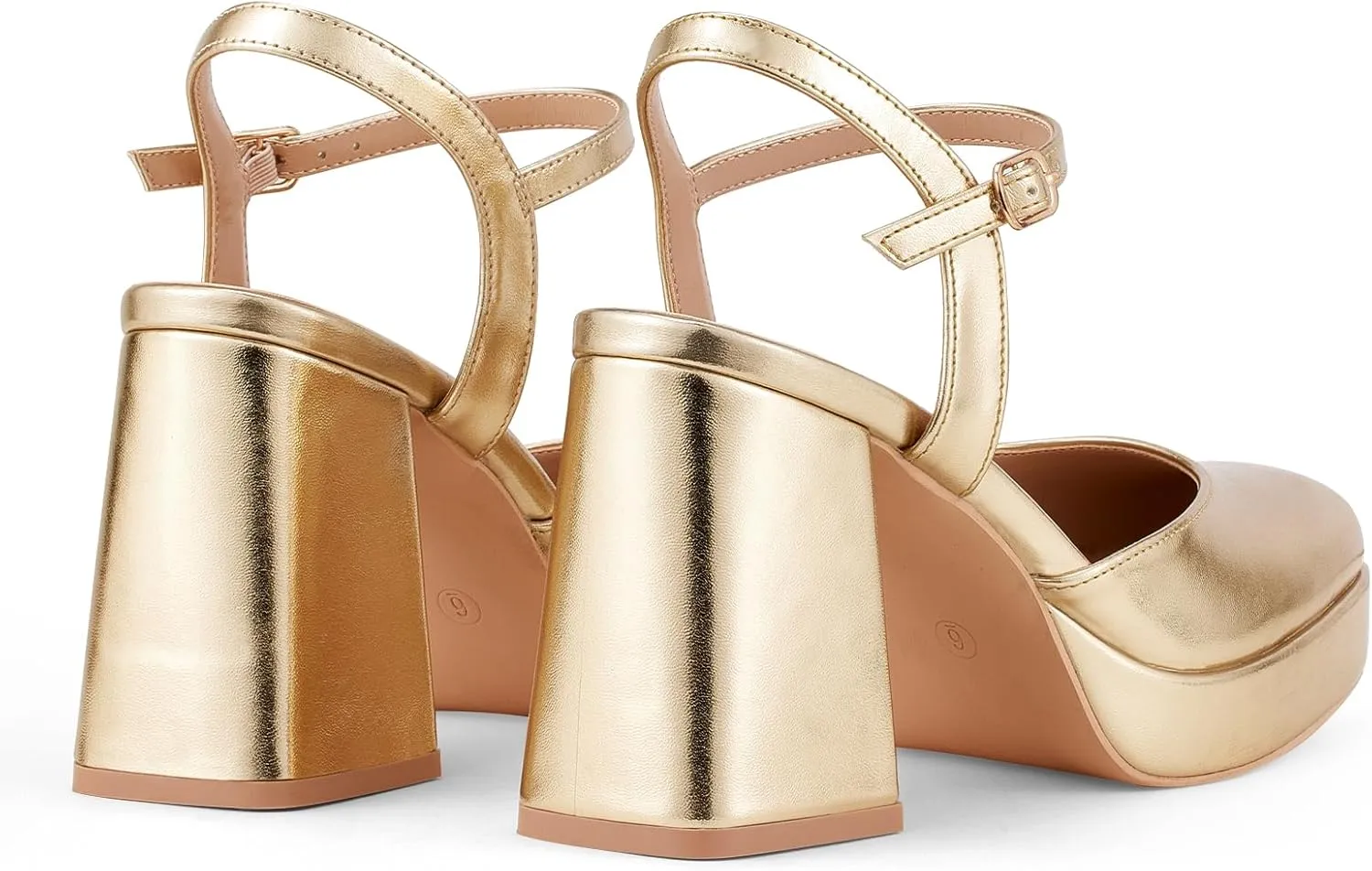 GENSHUO Women's Platform Chunky Heel Pumps - 4 Inches Closed Square Toe Heels with Ankle Strap Dress Wedding Party Shoes