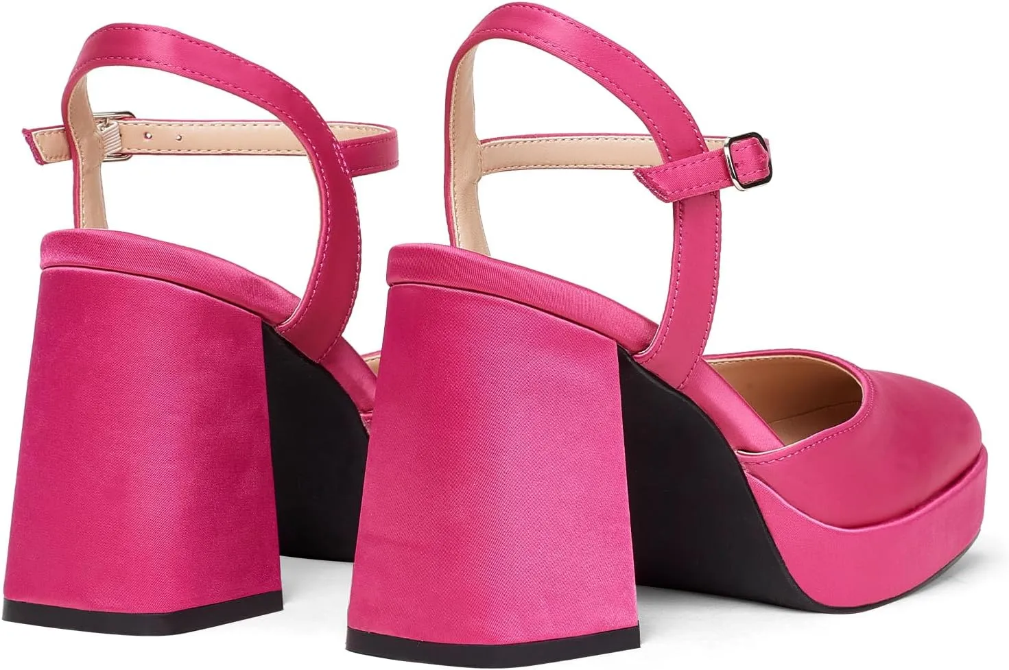 GENSHUO Women's Platform Chunky Heel Pumps - 4 Inches Closed Square Toe Heels with Ankle Strap Dress Wedding Party Shoes