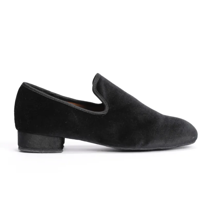 Gentlemen's, Vintage Inspired, Jet Black Velvet Loafer Dance Shoe  - (7795)